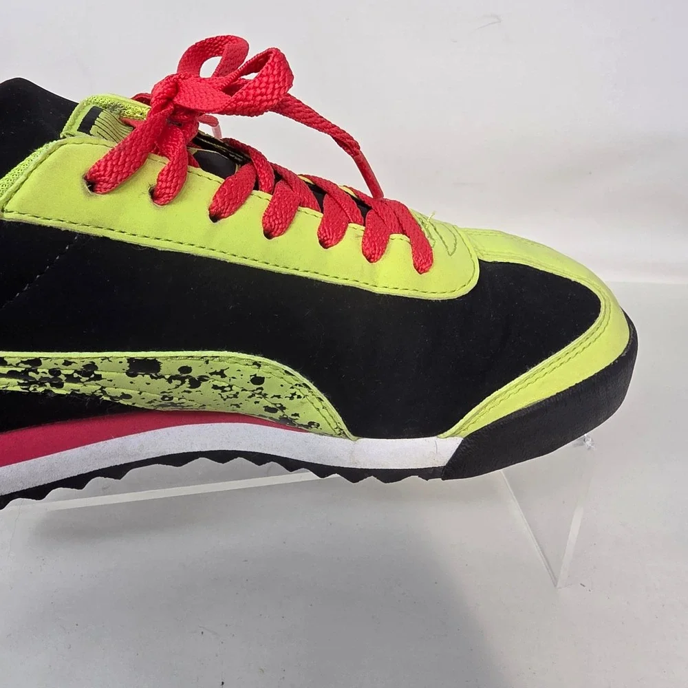 Puma Roma Sneakers Women 5 Black Lime Green Pink Splatter Low Top 359172 01 Good